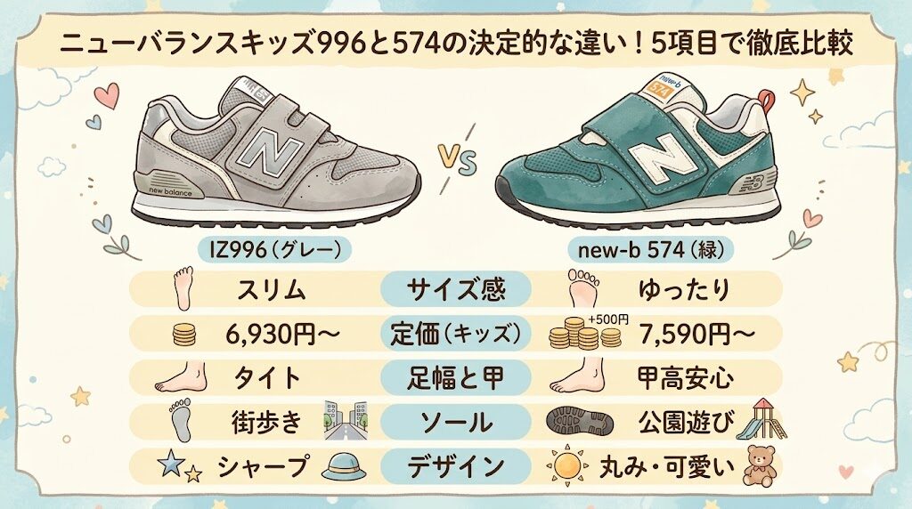 ニューバランスキッズ996と574の決定的な違い！5項目で徹底比較