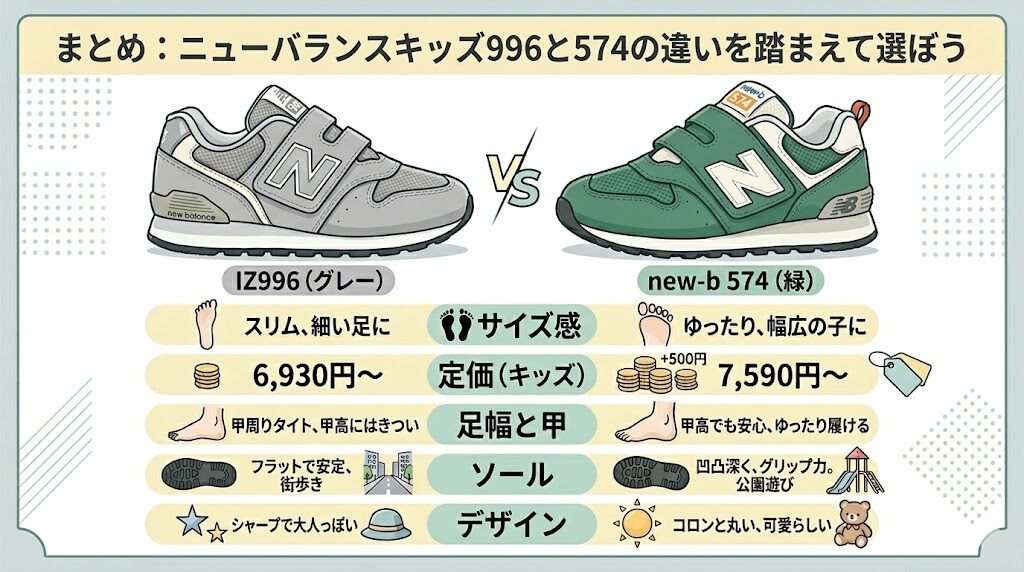 まとめ：ニューバランスキッズ996と574の違いを踏まえて選ぼう