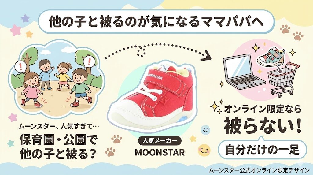 ムーンスターファーストシューズは人気メーカーなので他の子どもと靴が被りやすい