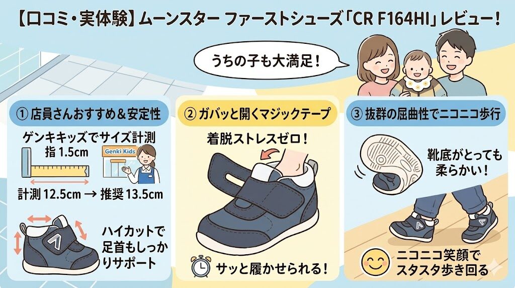 【口コミ・実体験】ムーンスターのファーストシューズ「CR F164HI」レビュー！