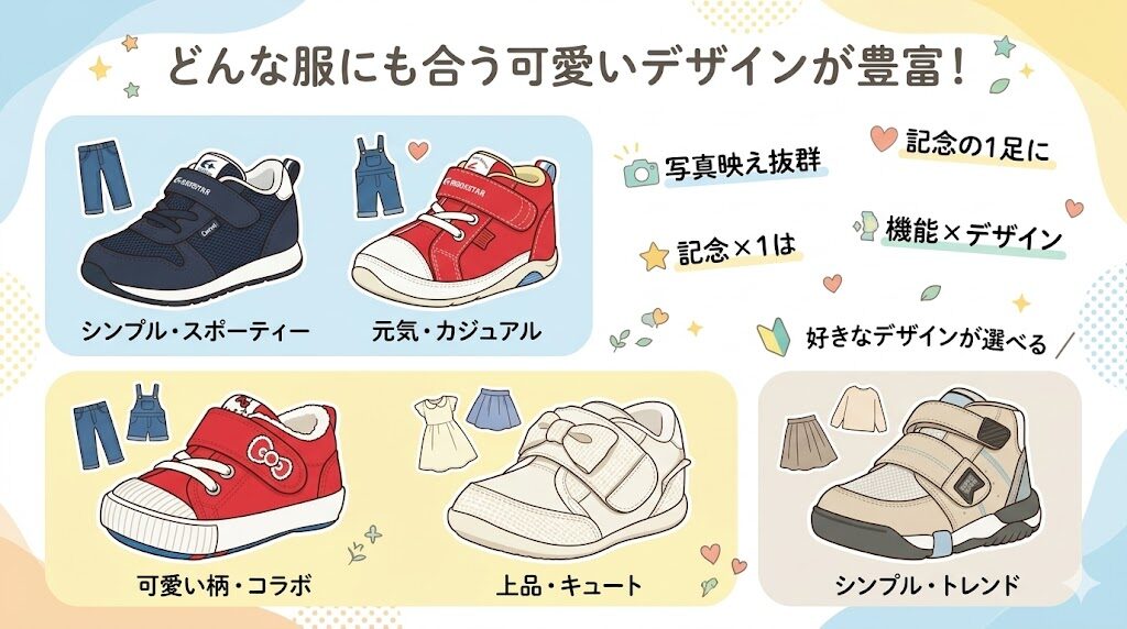 ムーンスターファーストシューズはどんな服にも合う可愛いデザインが豊富