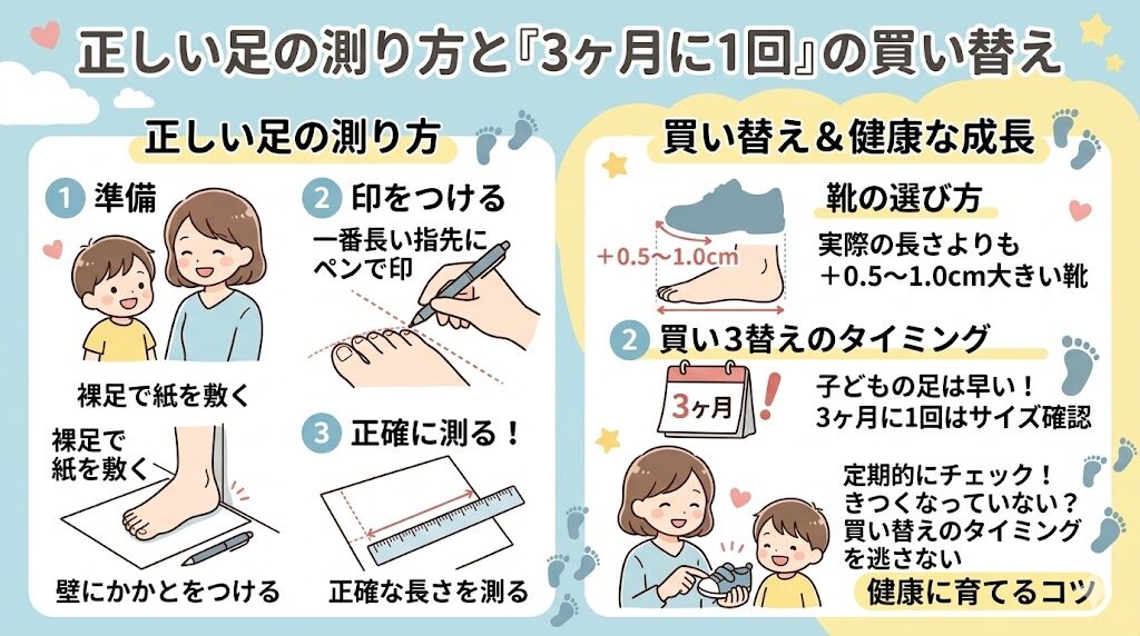 ムーンスターファーストシューズの正しい足の測り方と「3ヶ月に1回」の買い替え