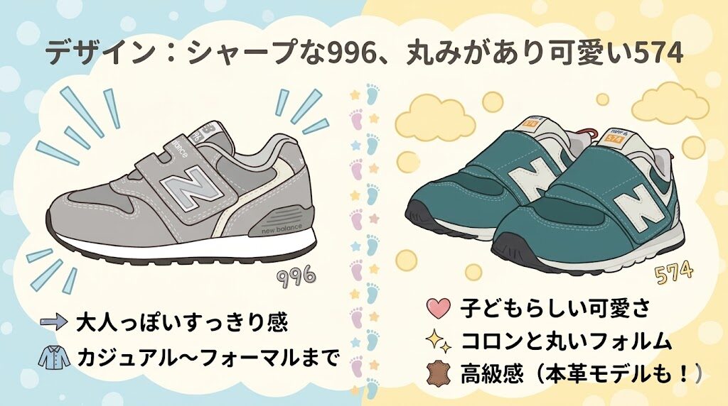 デザイン：シャープな996、丸みがあり可愛い574